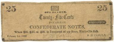 Scrip, Arkansas Confederate - 25 cent note