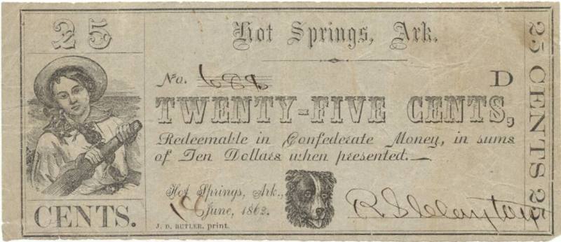 Arkansas Script - Confederate twenty-five cent note