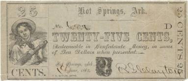 Arkansas Script - Confederate twenty-five cent note