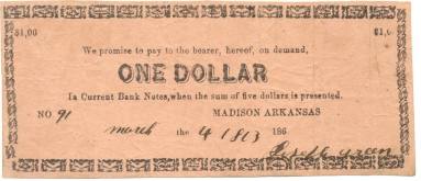 Scrip, Arkansas Confederate - one dollar note