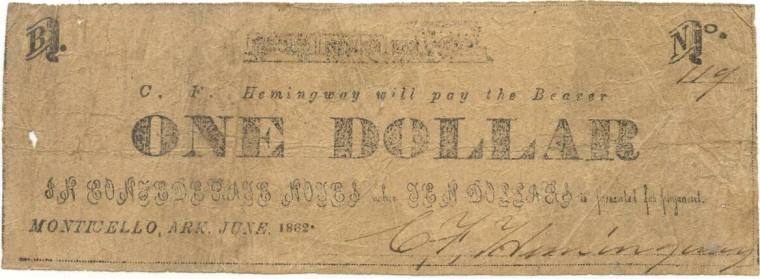 Scrip, Arkansas Confederate - one dollar note