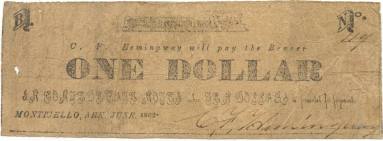 Scrip, Arkansas Confederate - one dollar note