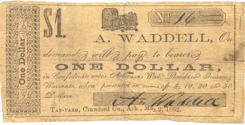 Scrip, Arkansas Confederate - one dollar note