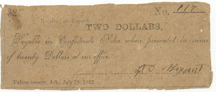 Scrip, Arkansas Confederate - two dollar note