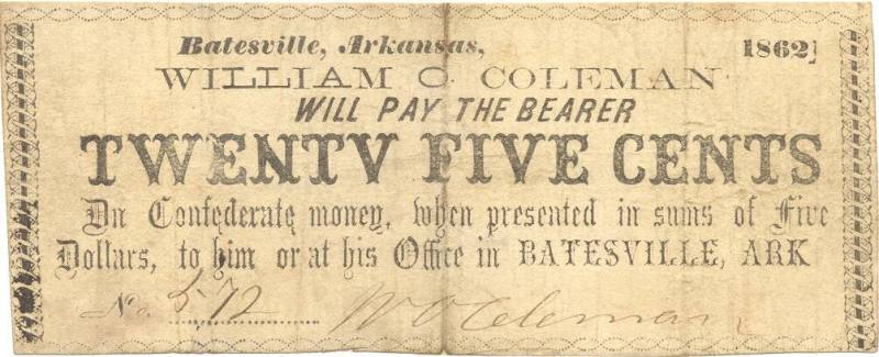 Scrip, Arkansas Confederate - Twenty-Five Cent Note