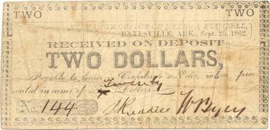 Scrip, Arkansas Confederate - two dollar note