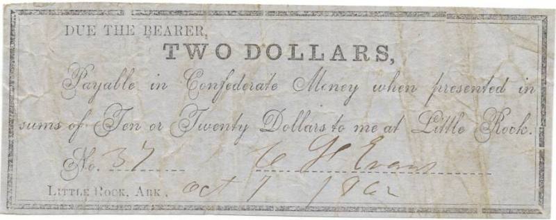 Scrip, Arkansas Confederate - two dollar note