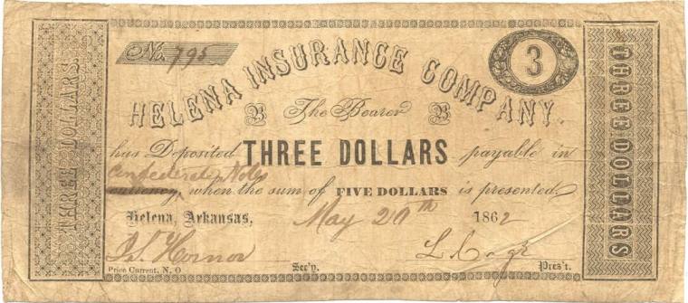 Scrip, Arkansas Confederate - 3 dollar note