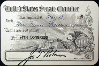 Senate pass signed by Joe T. Robinson