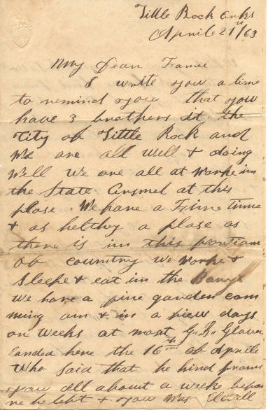 Letter from Simon Philbrick to his wife