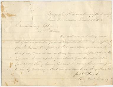 Letter/military orders from Blount