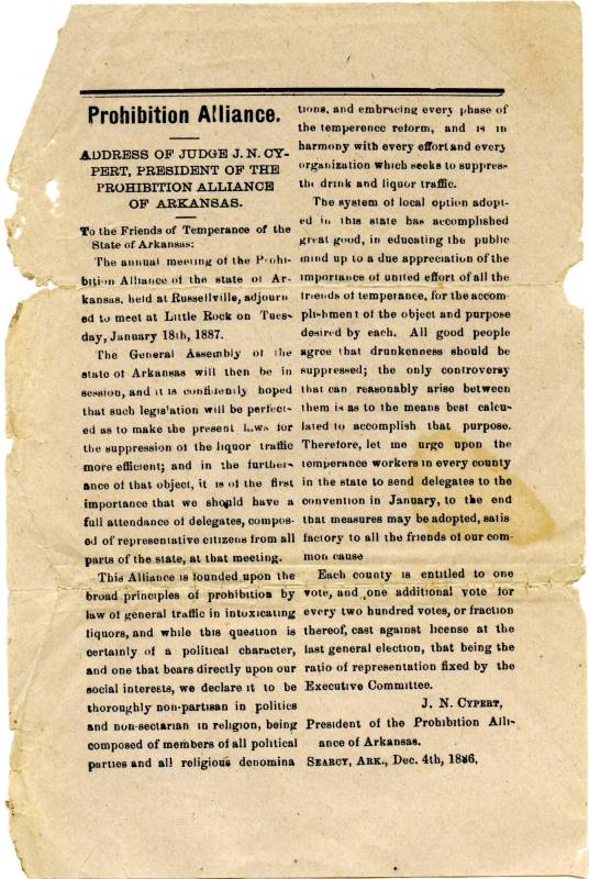 Prohibition Alliance Broadside