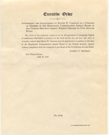 letter - appointment of Hattie Caraway