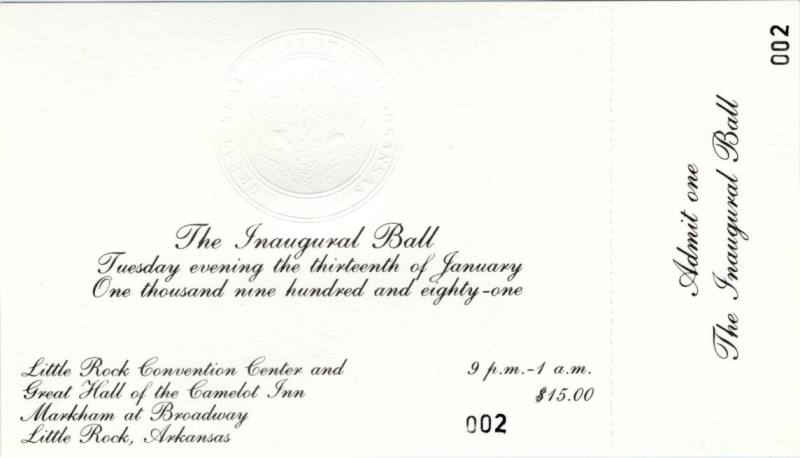 Gov. White's Inaugural Ball ticket