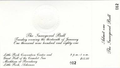 Gov. White's Inaugural Ball ticket