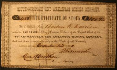 Certificate, Southwestern and Arkansas Mining Co.