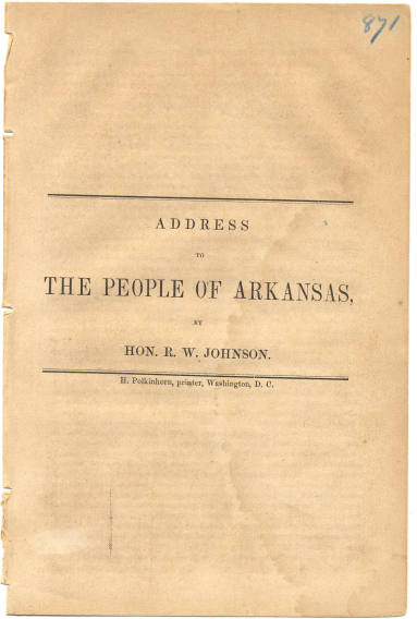 Address by Hon. R.W. Johnson to people of AR