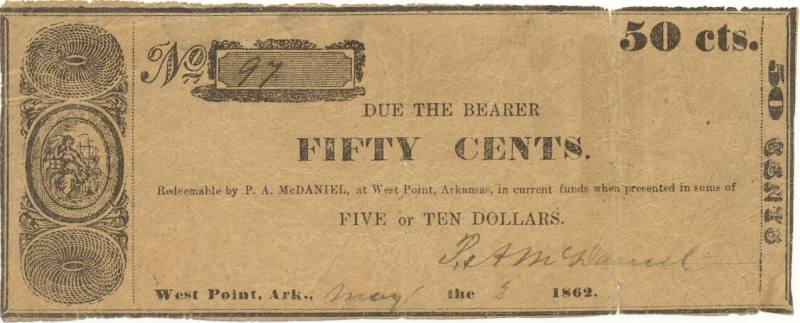 Arkansas Confederate Script - $.50 note