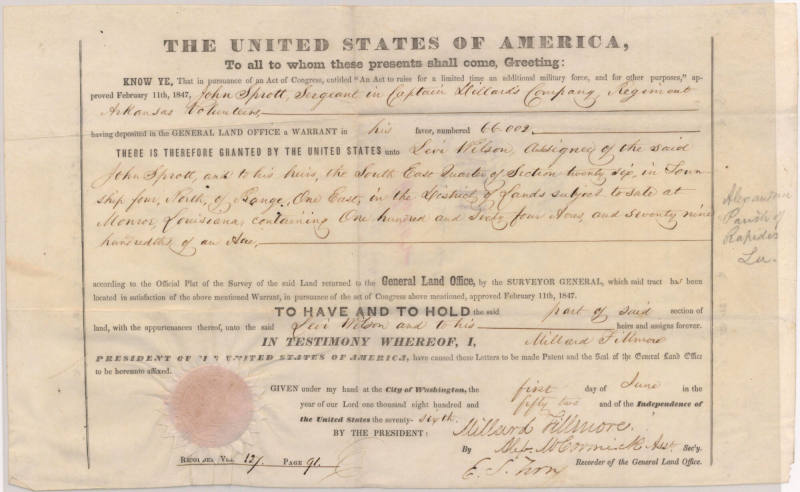 AR Volunteer grant - signed by Millard Fillmore