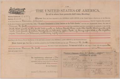 Homestead certificate - signed by Teddy Roosevelt