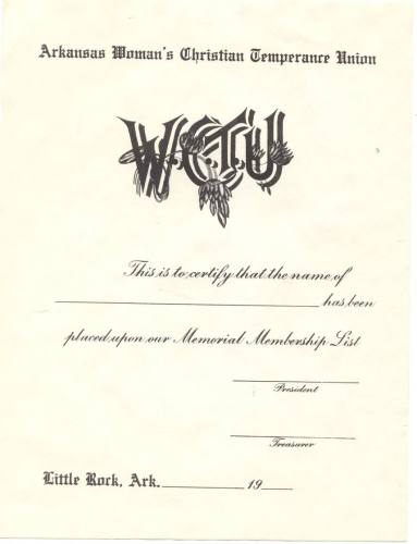 AWCTU Memorial Membership Certificate