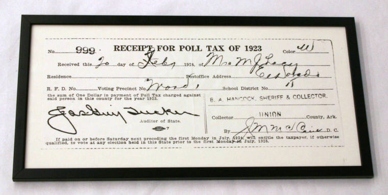 Tucker, framed poll tax receipt