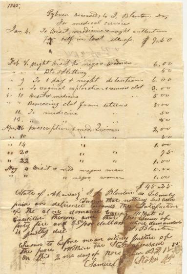 doctor's bill for slave on Pyburn Estate