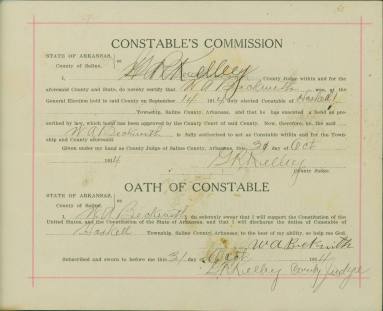 Saline Co. Constable's Commission certificate