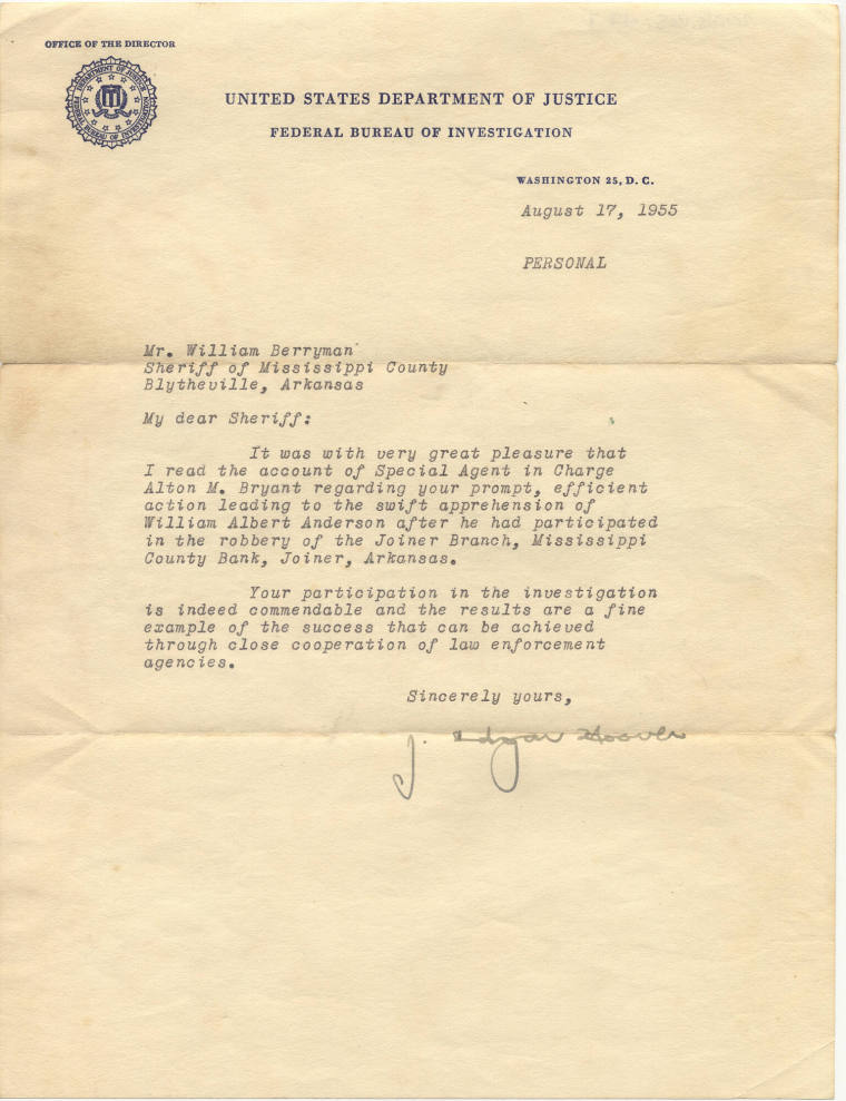 J. Edgar Hoover letter