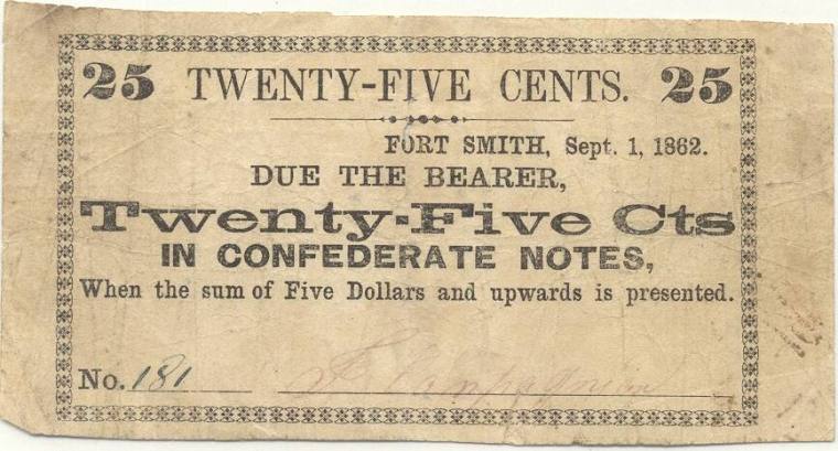 Scrip, Arkansas Confederate - 25 cent note