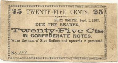 Scrip, Arkansas Confederate - 25 cent note