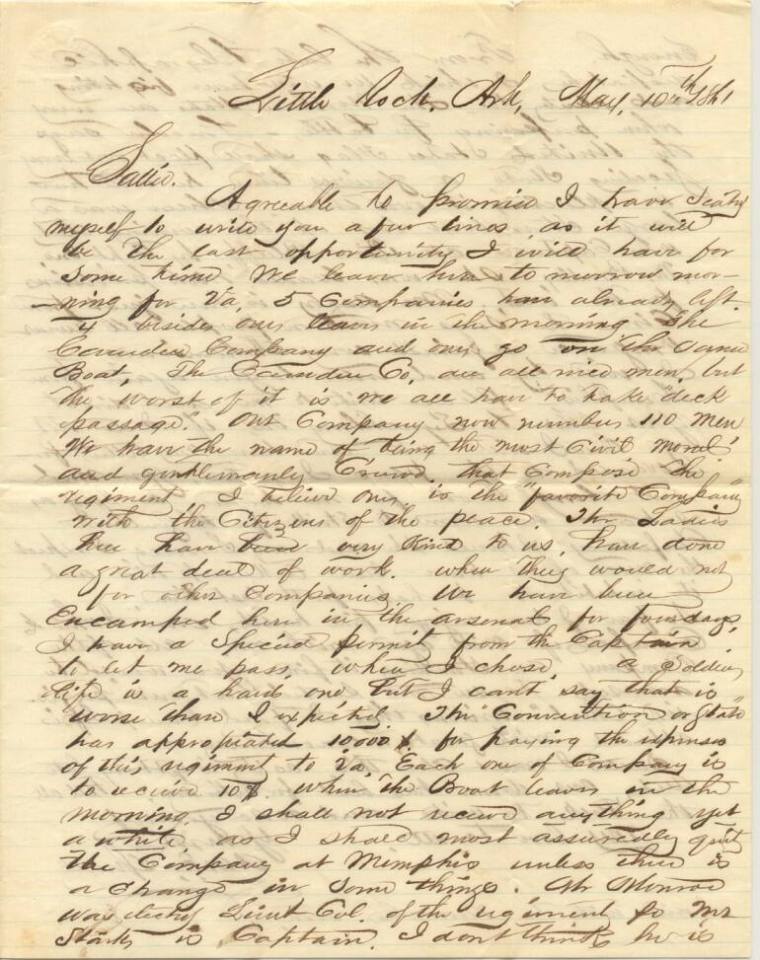 letter from Alex Spence to his sister, Sallie