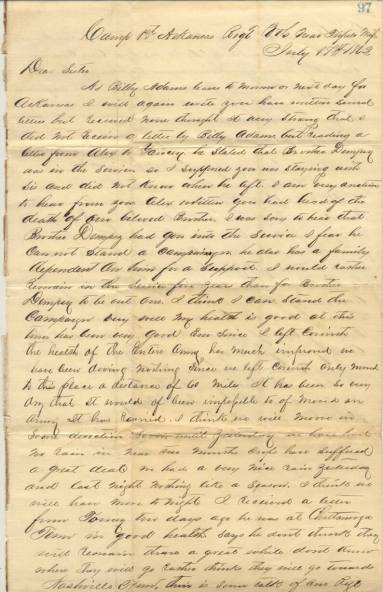 Spence letter - from Babe Cook to his sister