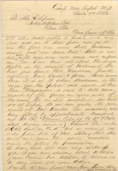 letter from T.B. Yancey to Alex Spence