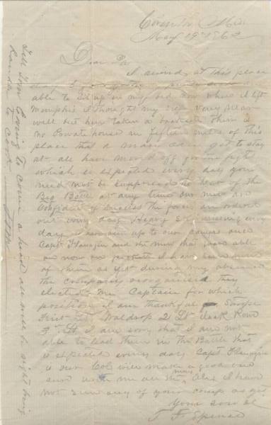 letter from Tom Spence to his father