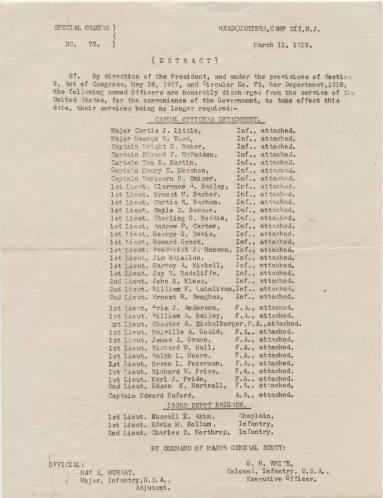 WWI Military discharge papers