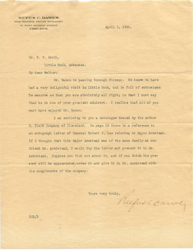 Letter from R.C. Dawes to Walter F. Booth