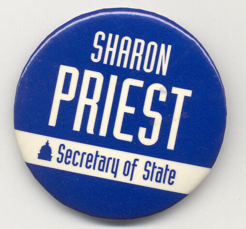 Sharon Priest for Secretary of State button