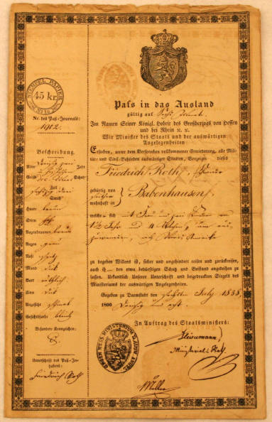 Roth family document, certificate