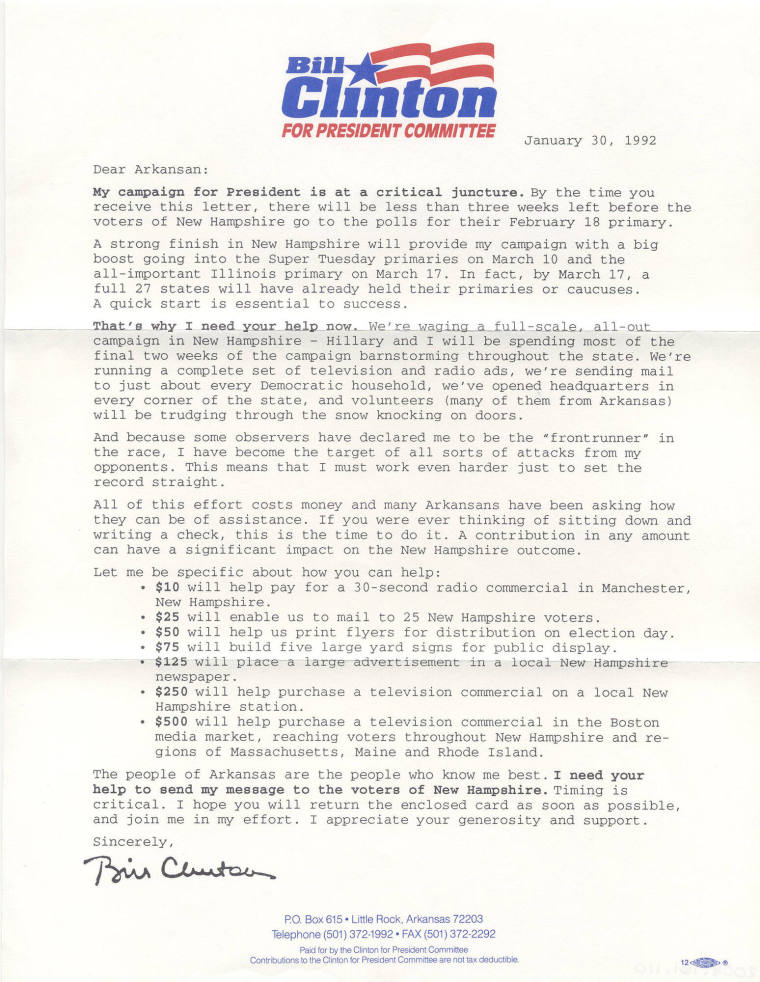 Bill Clinton letter