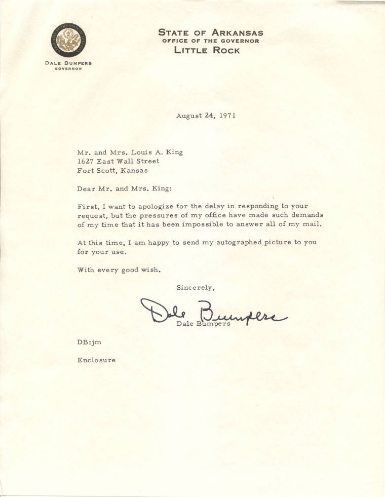 Dale Bumpers letter