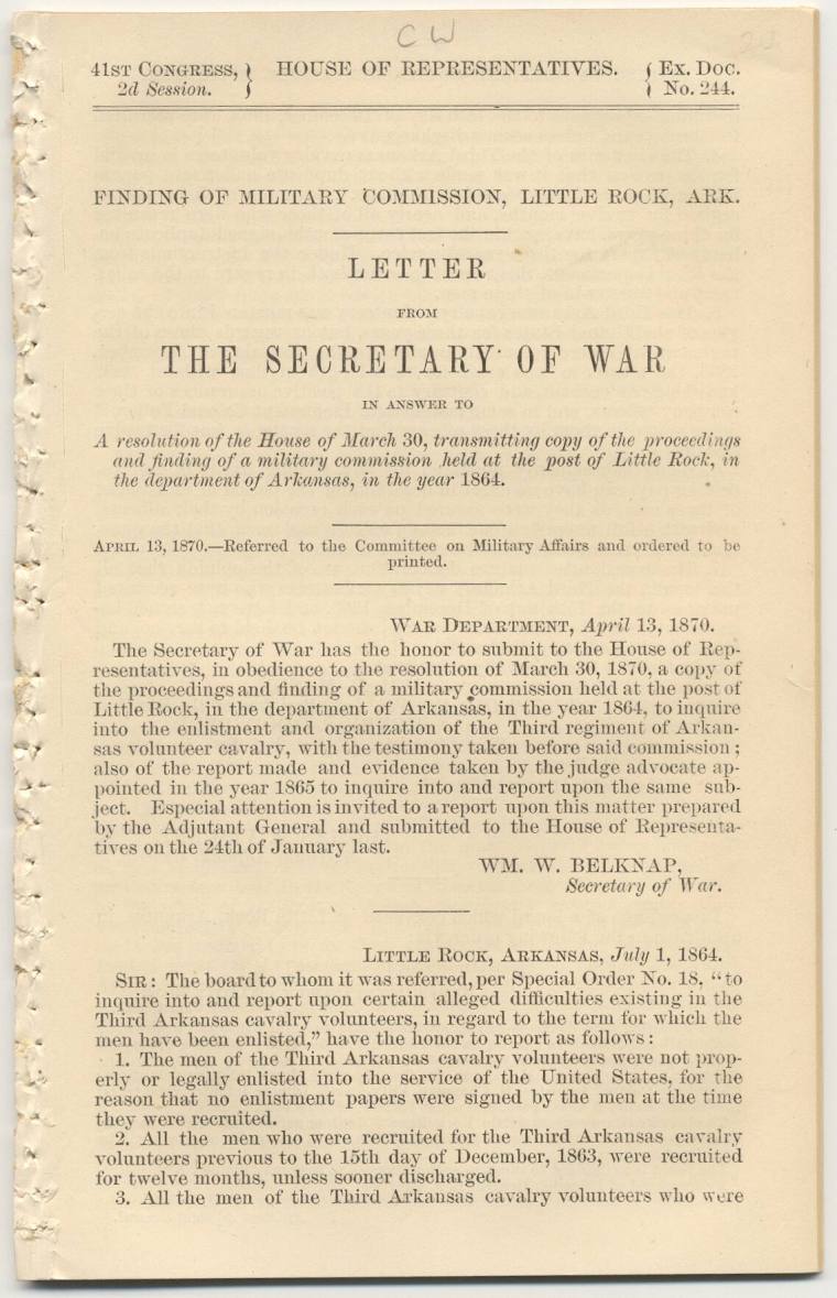 Letter from the Secretary of War