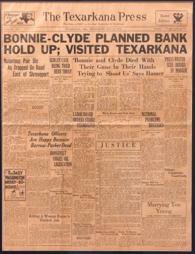 Texarkana Press Newspaper in the Bonnie and Clyde Killings