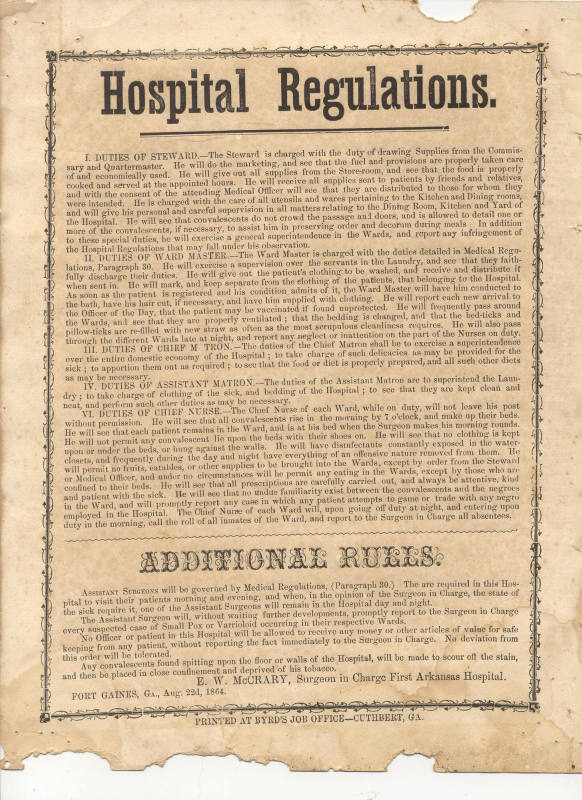 Civil War era hospital regulations