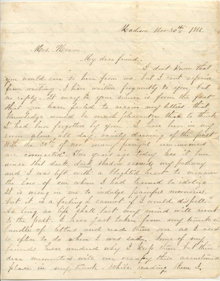 Letter, Amanda Wilson to Mrs. Hearn - Spence Family Collection