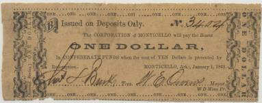 Scrip, Arkansas Confederate - one dollar note