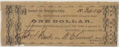 Scrip, Arkansas Confederate - one dollar note