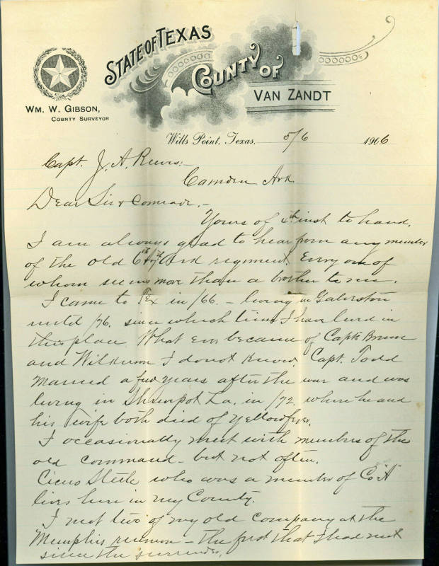 Letter, Status of 6th Arkansas Infantry