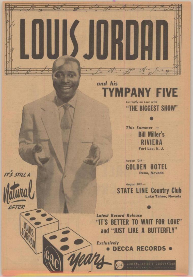 Ad, Louis Jordan booking 
