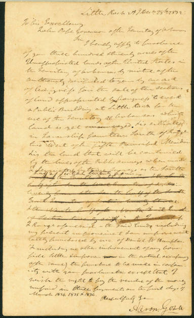 Letter, Aaron Goza & Ark. Territorial Gov. Pope